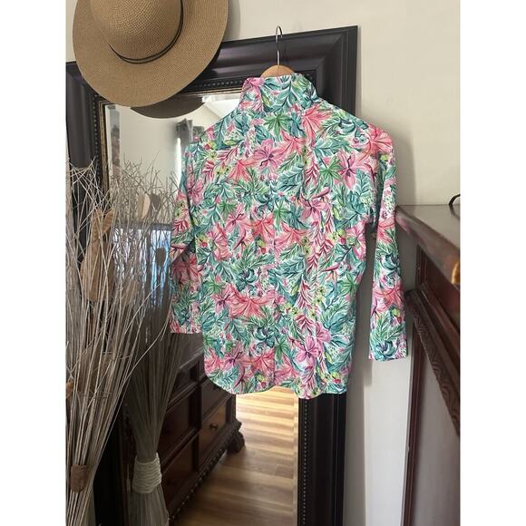 NWT STELLA PARKER Purple Blue Green Starlite Long Sleeve Mock Shirt Small - Picture 3 of 3